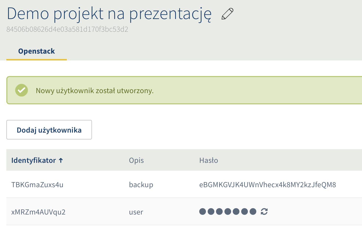 Dodawanie nowego użytkownika w projekcie OpenStack